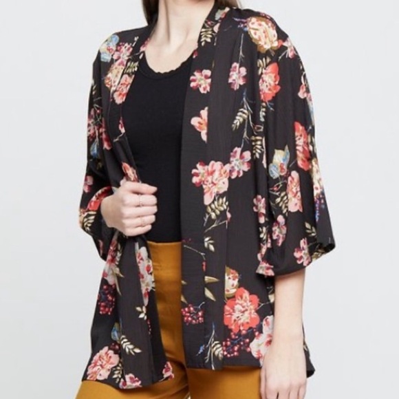 Anthropologie’s Do Everything in Love Black Red Pink Olive Floral Kimono - Picture 12 of 12